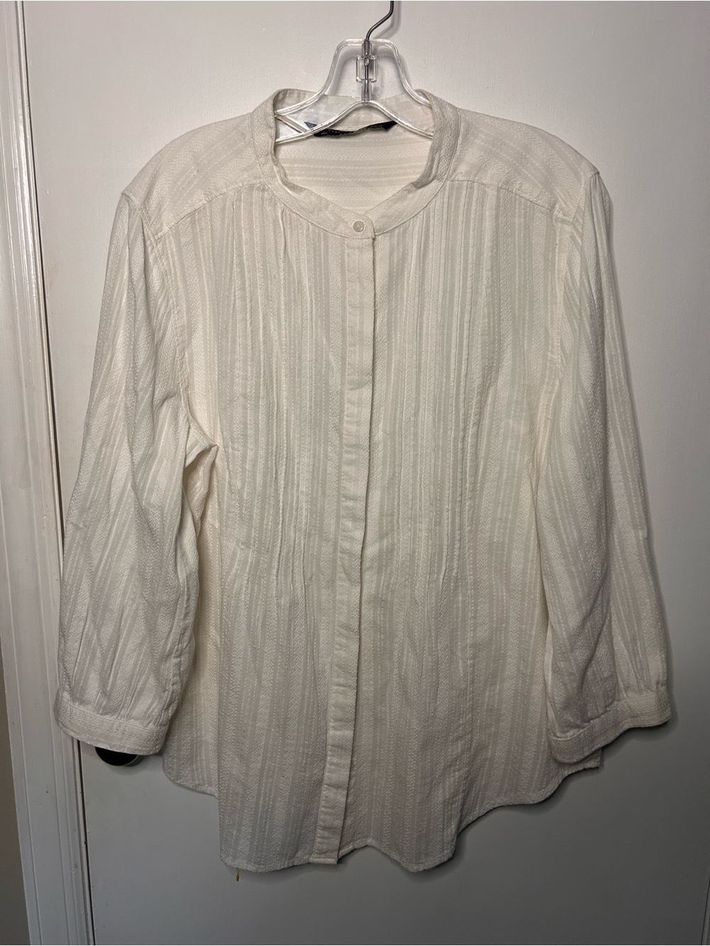 PERUVIAN CONNECTION 100% COTTON BUTTON UP BLOUSE W/ PIN TUCK DETAIL US SIZE 14
